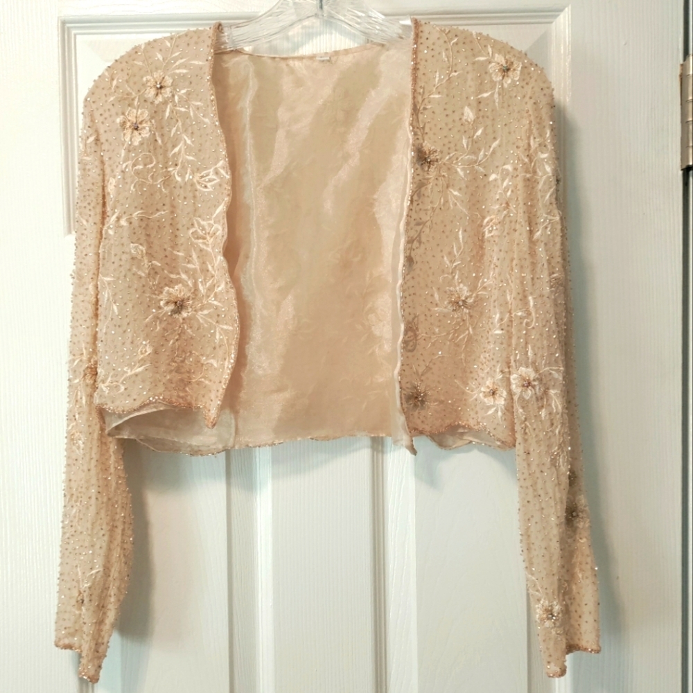 Vintage Cream Beaded Sheer Bolero, Size: 8P